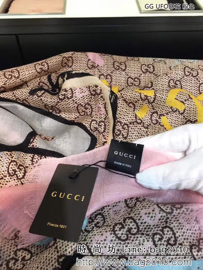 GUCCI古馳海外原版 logo花紋圖案羊絨長圍巾 LLWJ6939
